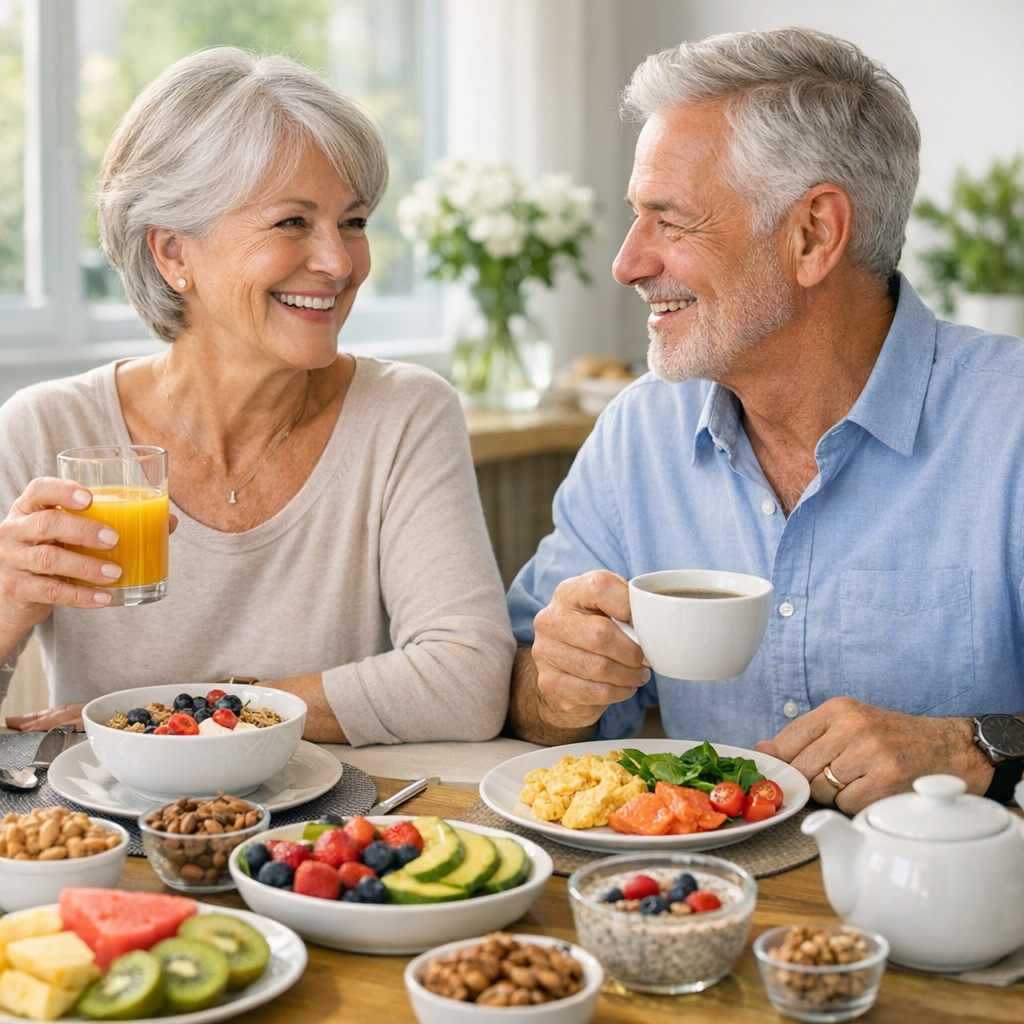 Mature couple enjoying a healthy breakfast together
